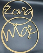 OBRĘCZE MĄŻ ŻONA z drewna koła na ŚCIANKĘ weselną ślubną dekoracja sklejka