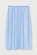 H&M spódnica ołówkowa lniana len midi rozporek paski błękitna marynarska L