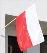 FLAGA POLSKI 112x70 cm z DRZEWCEM 120 cm ZESTAW, uroczystości, marsze