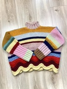 Ręcznie szyty wełniany sweter S na M dziecięcy