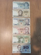 Zestaw 6 banknotów PRL - od 20 do 1000 zł - stan bankowy UNC