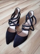 Nowe czarne buty wizytowe sandałki sandały damskie z paskami na słupku 39