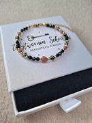 Bransoletka czarny turmalin rodonit jaspis dalmatyński damska 