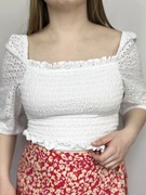 Nowa bluzka biała marszczona ażurowa bufiaste rękawy violet romance 14