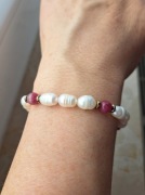 Bransoletka Perła naturalna Turmalin Hematyt rękodzieło 