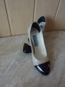 EXTRA! Eleganckie szpilki beżowe z czarnym Anabelle r.35 