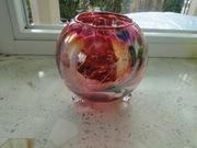 WAZON NA NÓŻKACH SZKLANY TYPU ŚLIMAK RÓŻOWY KOLOROWY