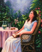 Obraz akrylowy "Kobieta w Ogrodzie - 60x50 cm. Farby akrylowe na płótnie