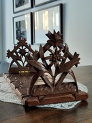 Drewniana, rozkładana podstawka Black Forest, 39/55 cm, lata 1920-40 