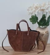 Torebka shopper włoska Borse in Pelle zamsz brąz