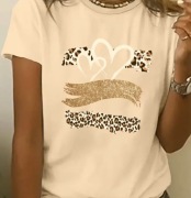 Beżowy T-shirt serca panterka rozm XL