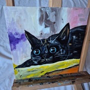 Kotek kot czarny kot obraz na płótnie od artysty malarza na prezent ozdobę 