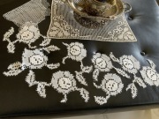 Vintage przedwojenny? dekor aplikacja naszywka koronka HAFT kołkowy PRL