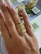 Pierścionek szeroki Premium cyrkonie złoty rozm 18