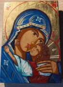 Ikona Matka Boska Eleusa pisana ręcznie 21 x 14 cm