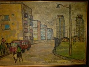 Obraz olejny.  Pejzaż miejski.