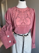 Różowa bluzka damska koszulowa haftowana 87% wiskoza jesień malinowa