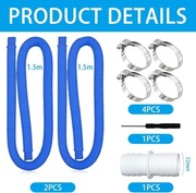 Wąż basenowy 32mm TUIBEIDAMAI 2 szt 150cm z klipsami i złączką niebieski