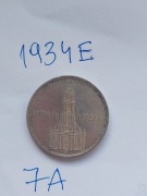 Nr.7A Moneta srebrna 5 Marek -III Rzesza Wieza z napisem 1934 E