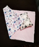 Kołderka i poduszka Minky dla dzieci, zestaw różowy