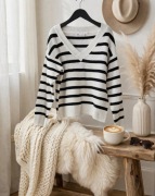 Sweterek damski Sinsay M 38  czarno-białe paski oversize