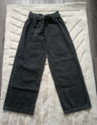 Nowe spodnie czarne jeansowe wiązane pasek szerokie nogawki