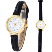 Zegarek damski czarny pasek skórzany wąski Biała tarcza