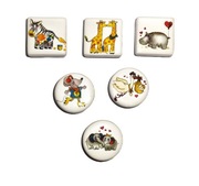 Gałka Meblowa dziecięca ceramiczna z grafiką ZWIERZĘTA SERCA  BIAŁY 6 sztuk