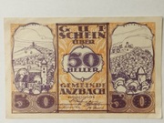 Banknot Austria Notgeld 50 heller 1920r. gmina Anzbach - jak Nowy