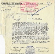 Pismo  Związku Peowiaków z Krakowa do Pr.  Sądu Apelac  1937r . Pieczęcie