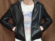 Młodzieżowa dziewczęca kurtka skórzana z kapturem rozmiar 152 11-12 lat 