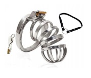 Długi stalowy pas cnoty Chastity cage + Pasek oring 50mm