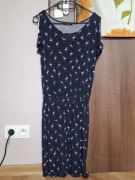 Piękna granatowa lekka zwiewna sukienka we flamingi z dziurami na ramionach