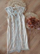 suknia sukienka ślubna weselna na wesele kremowa biała cekinowa beżowa