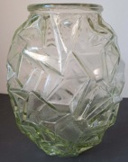 Vintage PRL duży wazon Art Deco szkło zielone kolorowe
