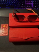 Stylowe okulary przeciwsłoneczne bezramkowe złote + etui