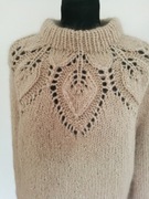 Sweter Wełniany Ręcznie Robiony R S M Hand Made Brązowy Lekki Puch 