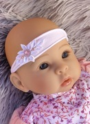 Biała Opaska bezszwowa bezuciskowa kwiat kanzashi chrzest wesele roczek