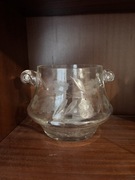 Szklany wazonik/cukiernica vintage z grawerem – kwiaty, uchwyty