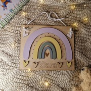 Tabliczka Drewniana z Imieniem Tęcza Dekoracja Boho Pokój Dziecka