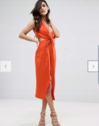 ASOS ASYMETRYCZNA SATYNOWA SUKIENKA POMARAŃCZOWA L