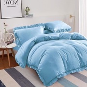 Baby blue pościel z falbanką błękit 160x200 i dwie poduszki (poszewki)