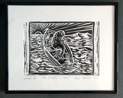 Linoryt. "Ryba pływająca w morzu"