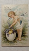 Pisanka Aniołek Wielkanoc tłoczona pocztówka przedwojenna 