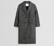 BERSHKA klasyczny długi płaszcz jodełka NOWY wełna dwurzędowy XS/34