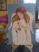 Obraz ścienny malowany ręcznie Anioł z różą