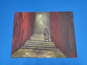 Obraz akryl mroczny czerwony zielony kobieta 