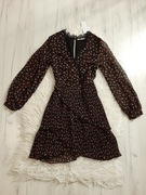 Topshop piękna plisowana sukienka koronka marszczenia falbanki XS 34