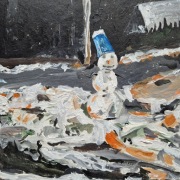 Obraz Bałwan,  zima śnieg mróz akryl na kartonie, od artysty