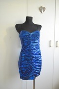 ZARA unikatowa sukienka S błyszcząca niebieska koktajlowa